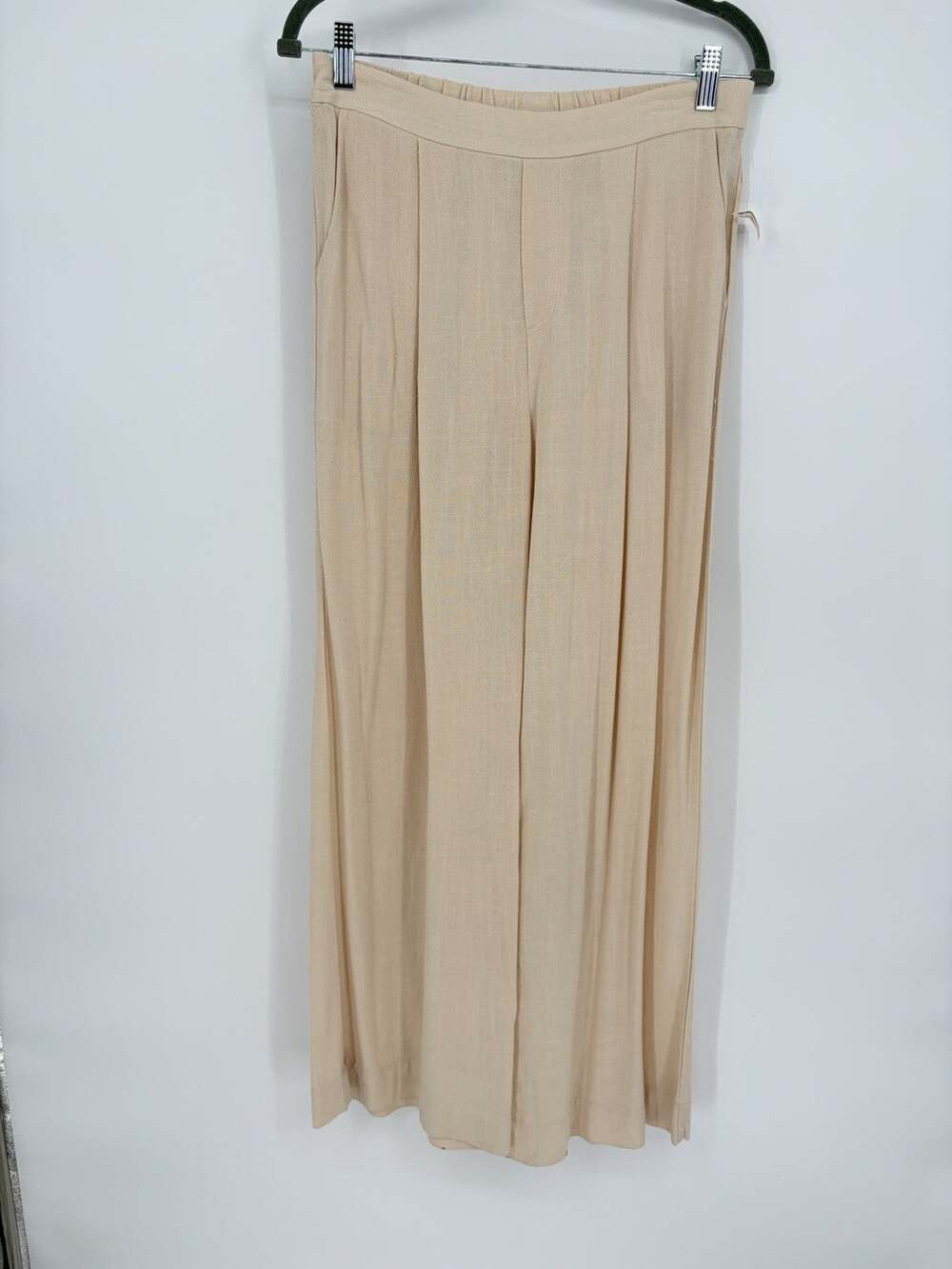 Good Luck Gem Tan Linen Wide Leg Pull On Wide Leg Pants Wms Large Boho Coastal